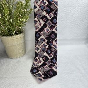 Zianetti Imported Silk Geometric Patterned Tie - Black, Blue, Gray, Mens EUC